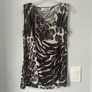 Jones Studio Leopard Zebra Print Sleeveless Top Blouse Metallic